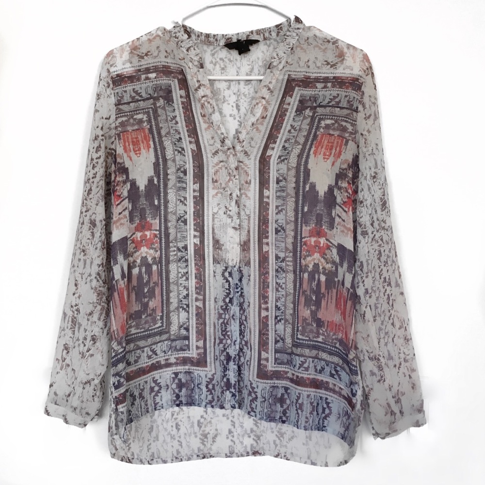 H&M Multicolor Geometric Sheer Long Sleeve Top – Size 4